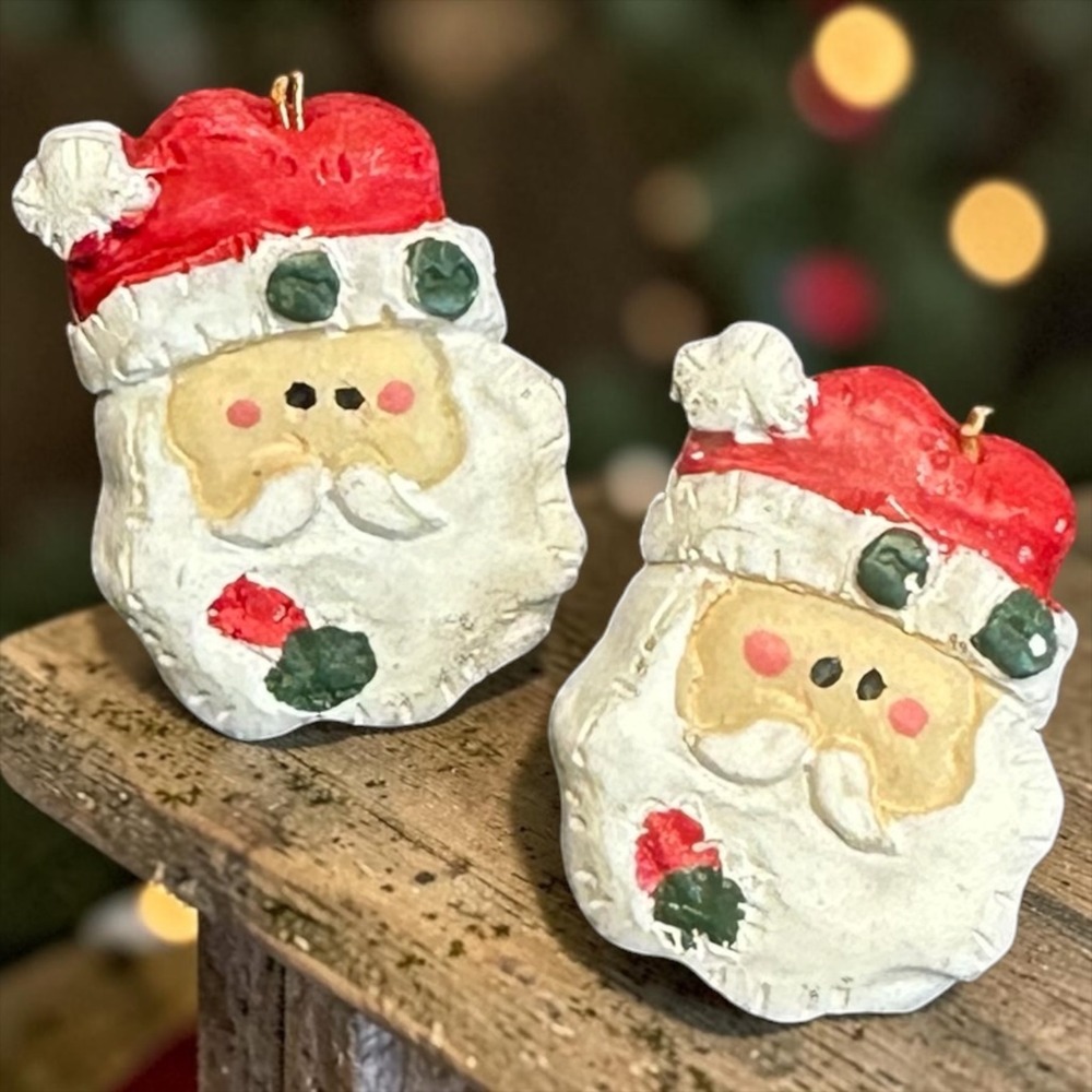 Vintage Santa Claus Earrings Hand Painted Resin Christmas Stud Earrings